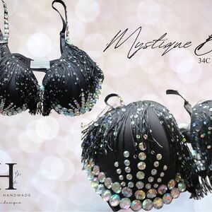 Black Beaded Bra with Fringe